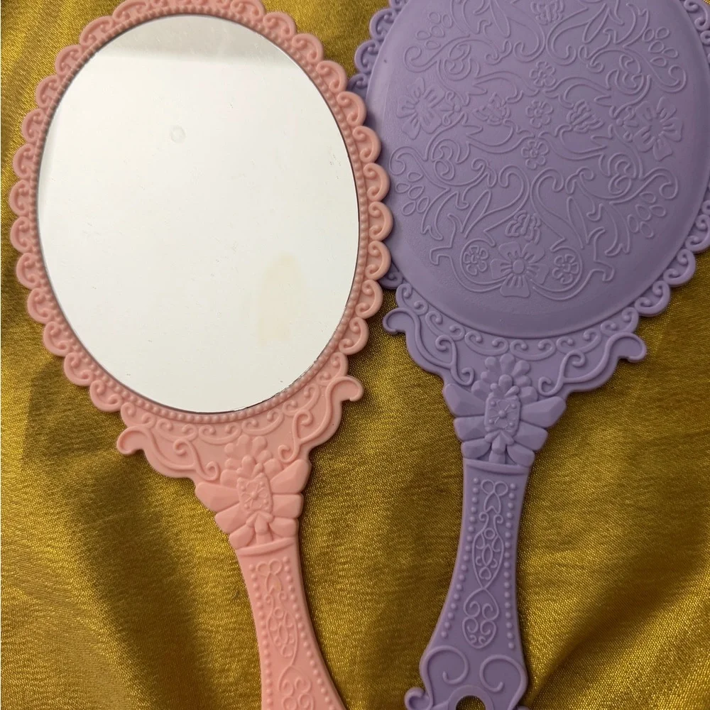 Vintage-Style Hand Mirrors Set — Pastel Pink & Lavender set of 2 purple and pink